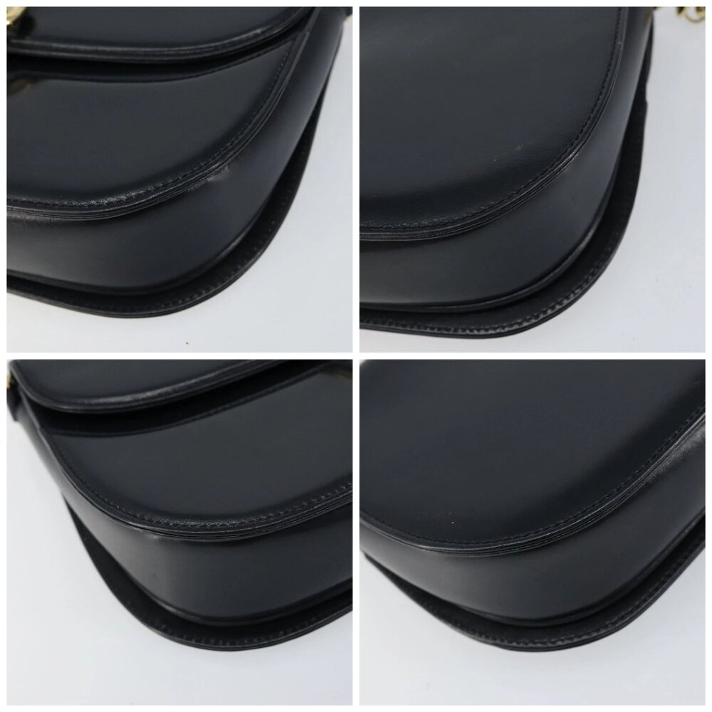 GUCCI Chain Shoulder Bag Leather Navy Gold - Picture 14 of 16